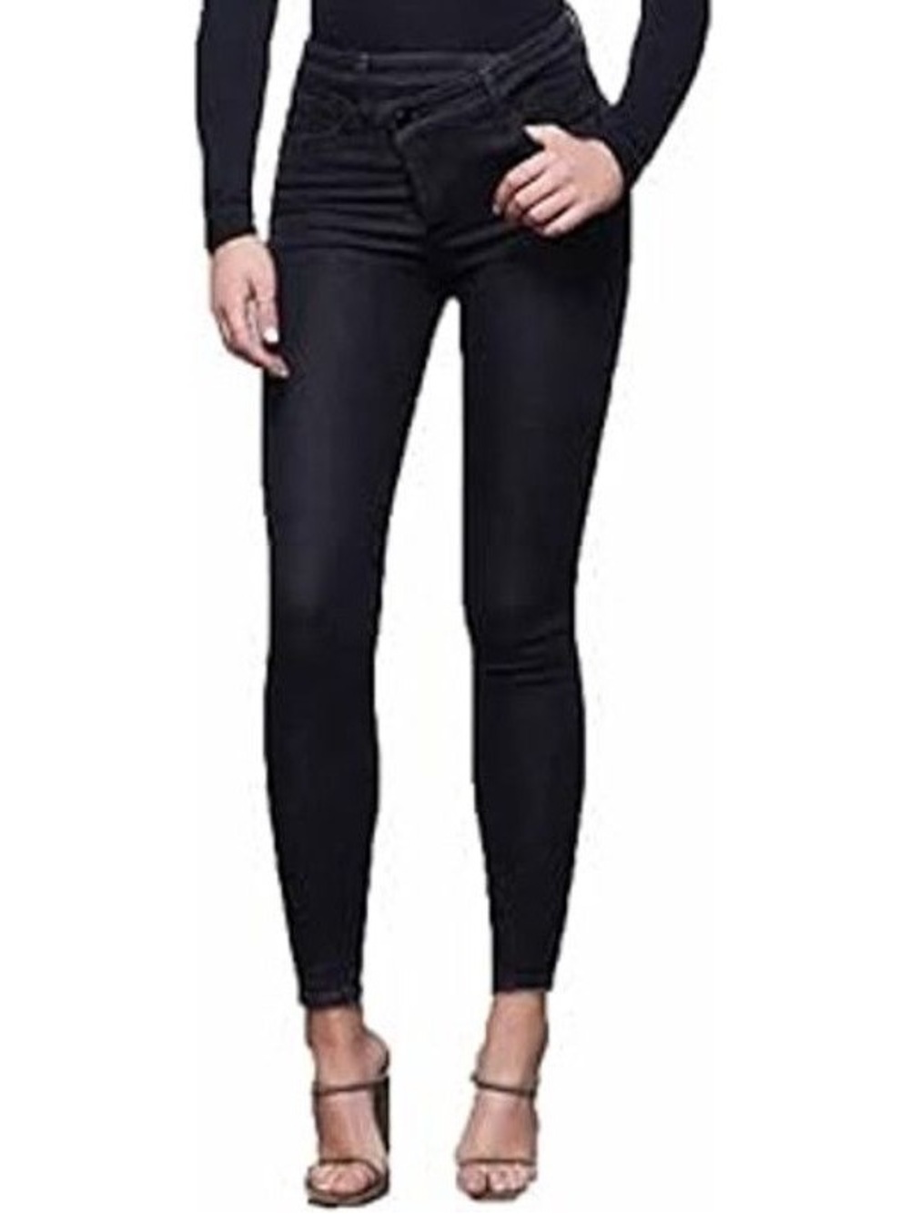 🔻260$ Good American Black High-Rise Skinny Jeans Crossover Waist line